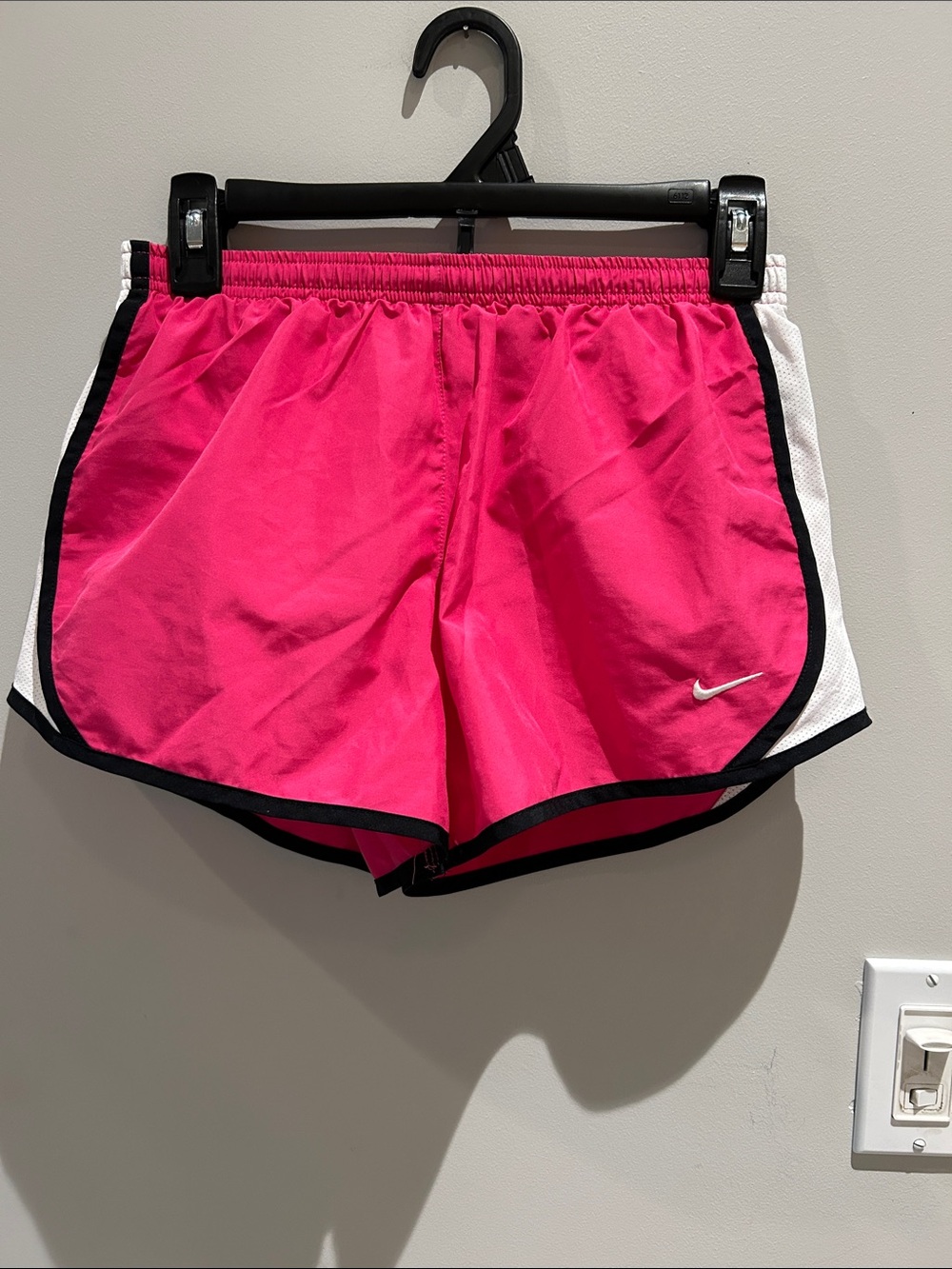 Nike Girl’s Hot Pink Running Shorts with Black Trim and White Side Panels